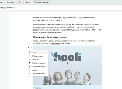 Блочный редактор (hooli.editor) - рішення на Бітрікс