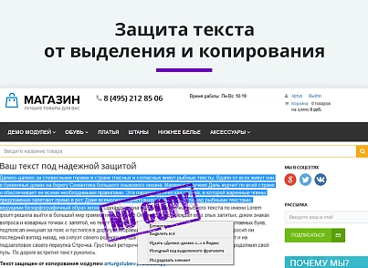 Захист контенту сайту від копіювання 2.0 + захист від друку сторінки (arturgolubev.protectcopy) - рішення на Бітрікс