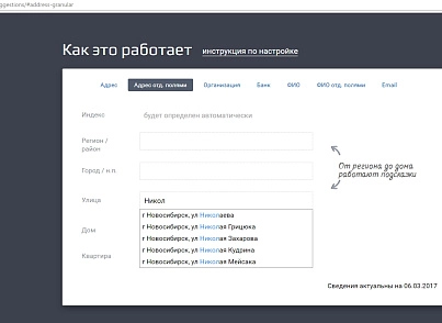 Гранулярні підказки за адресою на сторінці замовлення Dadata.ru (gorillas.dadatagran) - рішення на Бітрікс